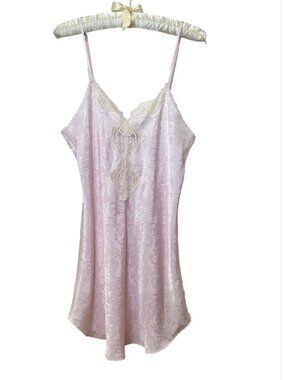 VTG Montelle Intimates Nightie Chemise Slip Dress Size 6 Medium Pink Lace Sexy